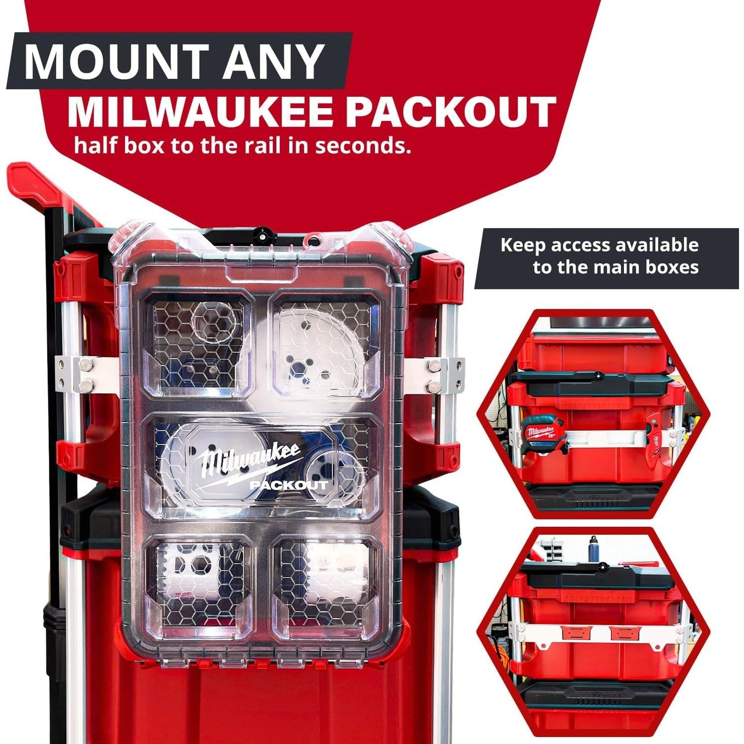 Alpha Engineered Tool Rail Mount Compatible with Milwaukee Packout