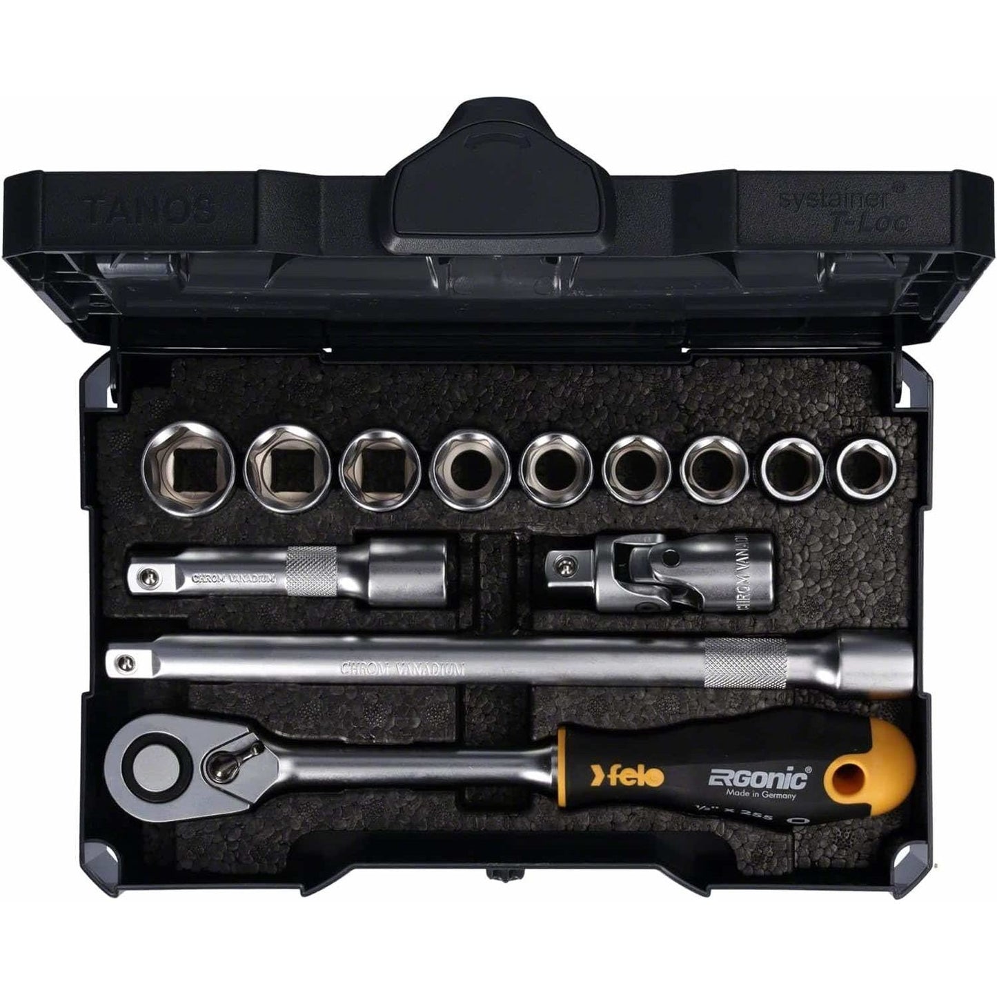 Felo 05681318 ERGONIC Ratchet Set in Systainer, Metric, 1/2" Drive, 13 - 22 mm, 13-pcs