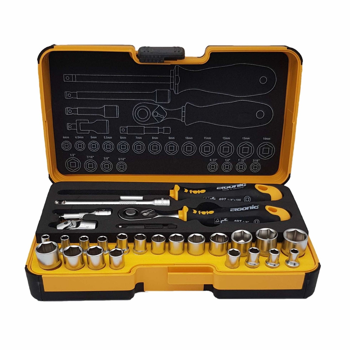 Felo 05782706 R-GO Box Sockets, Ergonic Ratchet, Inch/Metric - 27pc