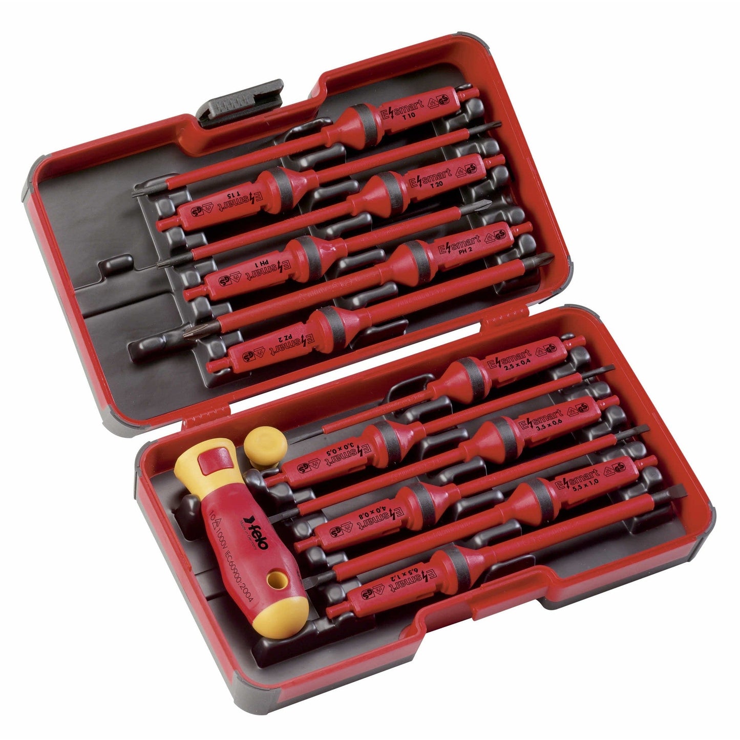 Felo 06391306 E-Smart 14 Piece Set - Slotted, Phillips, Pozidriv, Torx Tip Insulated Blades with 2 Handles