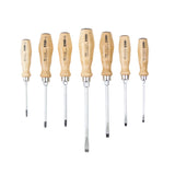 Felo 33597198 Wood Handle Slotted, Phillips and Pozidriv Screwdriver Set, 7 Pieces