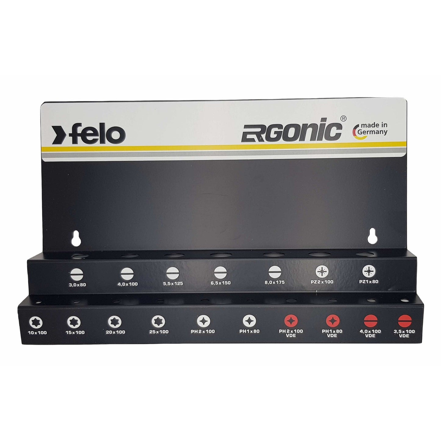Felo 40091743 Set of SL/PZ/PH/Tx Ergonic and VDE screwdrivers on a steel stand, 17 pcs