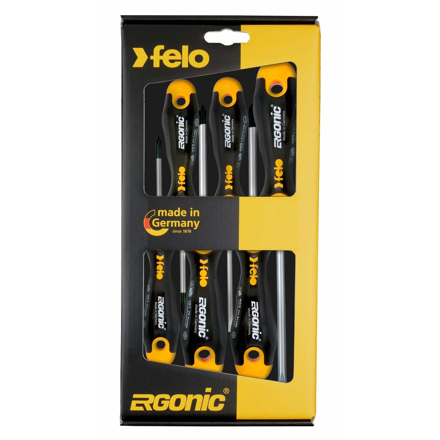 Felo 40096118 Ergonic Slotted/Phillips/Pozidriv Screwdriver Set, 6 PIeces