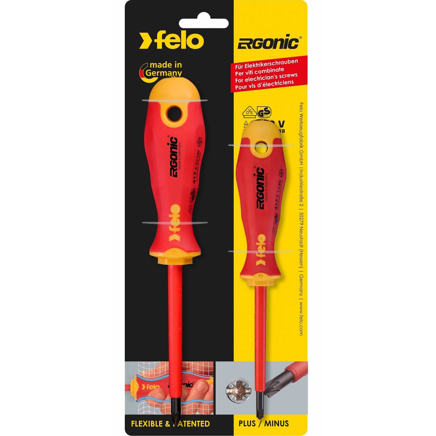 Felo 41792191 E-slim Insulated 2 Piece PlusMinus Z PZ/SL Screwdriver Set