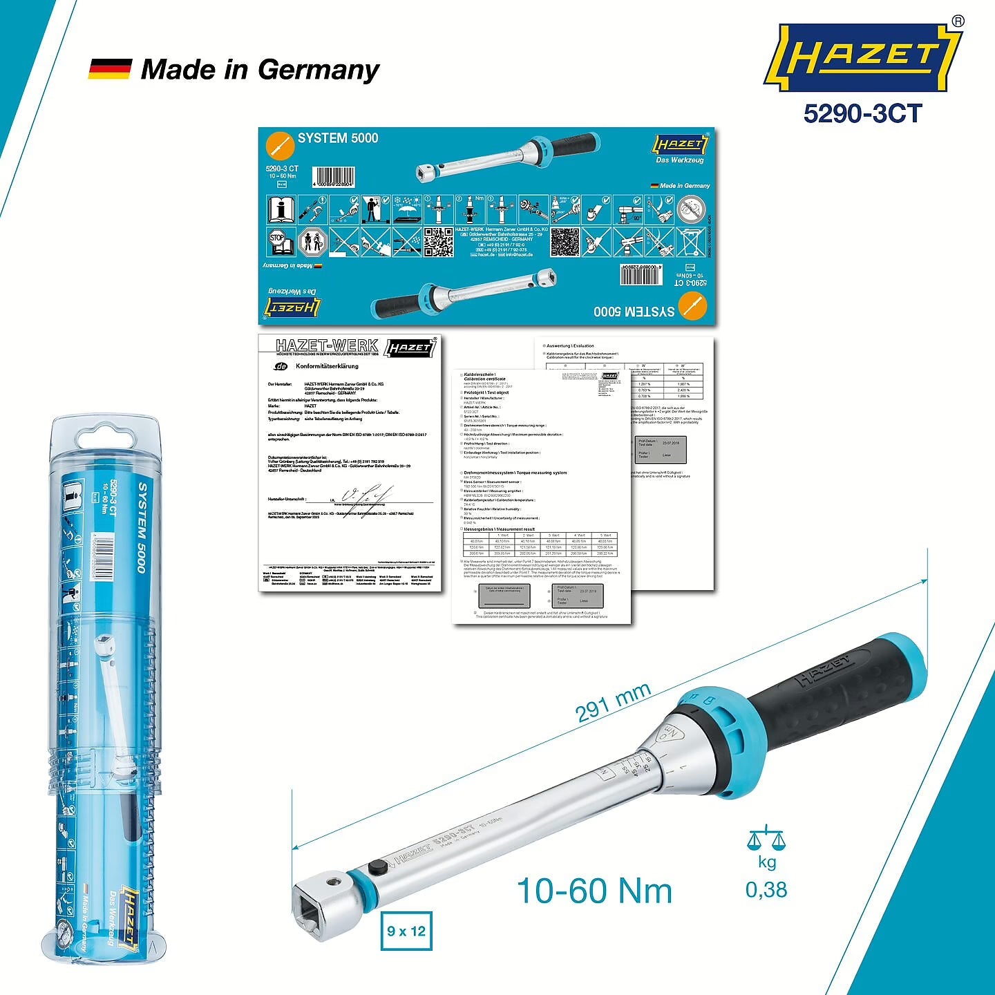 Hazet 5290-3CT - 9 x 12 mm Torque wrench ∙ 10 – 60 Nm ∙ ±3%