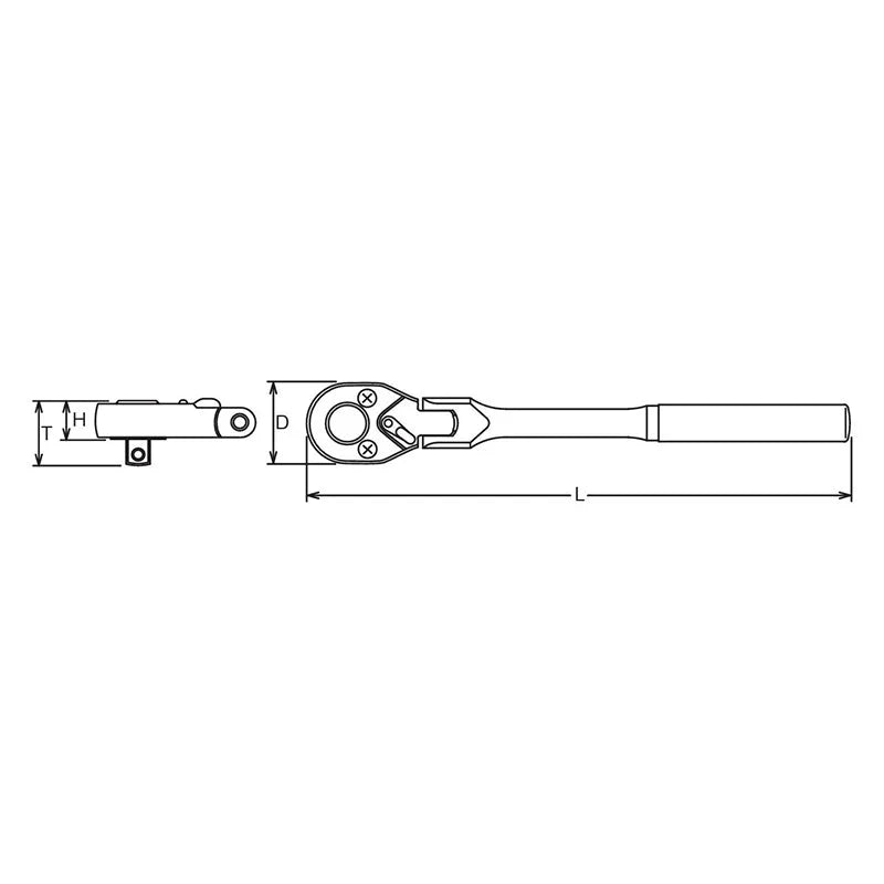 Ko-Ken 3774NL 3/8 Sq. Dr. Ratchet Handle 24 teeth Locking Flexible Head Length 265mm Metal Handle