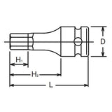 Koken 14012M.60-8 - 1/2" Sq Drive Bit Socket Hex - 60mm Length