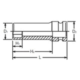 Koken 14300A-1.1/2 - 1/2 Sq. Dr. Socket 1.1/2 6 point Length 85mm