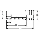 Koken 14301M-17 - 1/2" Sq Drive Socket 6 point 80mm Length - Thin walled