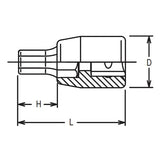 Koken 2010M.25-2 - 1/4 Sq. Dr. Bit Socket 2mm Hex Length 25mm