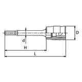 Koken 2010MZ.50-6 - 1/4 Sq. Dr. Bit Socket 6mm 6 point Length 50mm Z-series