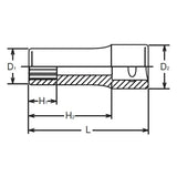 Koken 2300A-1/8 - 1/4" Sq Drive Socket, 6 point, 50mm Length