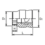 Koken 2400MZ-8 - 1/4 Sq. Drive 6 point chrome Metric Socket Z-Series