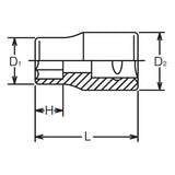 Koken 2405M-7 - 1/4 Sq. Dr. 12 Point chrome SAE Socket 7mm