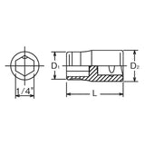 Koken 3137 - 3/8" Sq Drive Adaptor For 1/4H Bit 30mm Length