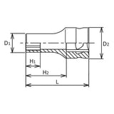 Koken 3300XZ-12 - 3/8 Sq. Dr. Z-series Metric Semi-Deep 6 point Chrome Socket - 12mm