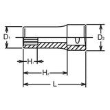 Koken 3305X-9 - 3/8 Sq. Dr. Socket 9mm 12 point Length 40mm