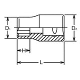 Koken 3410M-14 - 3/8 Sq. Dr. Socket 14mm Surface Length 27mm