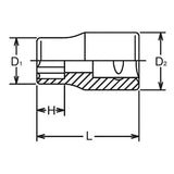 Koken 3410M-22 - 3/8 Sq. Dr. Socket 22mm Surface Length 32mm