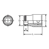Koken 3450M-12 - 3/8 Sq. Dr. Socket 12mm Nut Grip Length 26mm