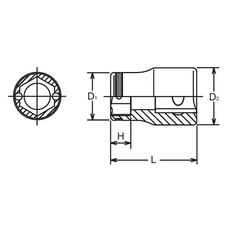 Koken 3450M-12 - 3/8 Sq. Dr. Socket 12mm Nut Grip Length 26mm