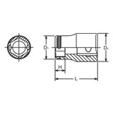 Koken 3450M-13 - 3/8 Sq. Dr. Socket 13mm Nut Grip Length 26mm