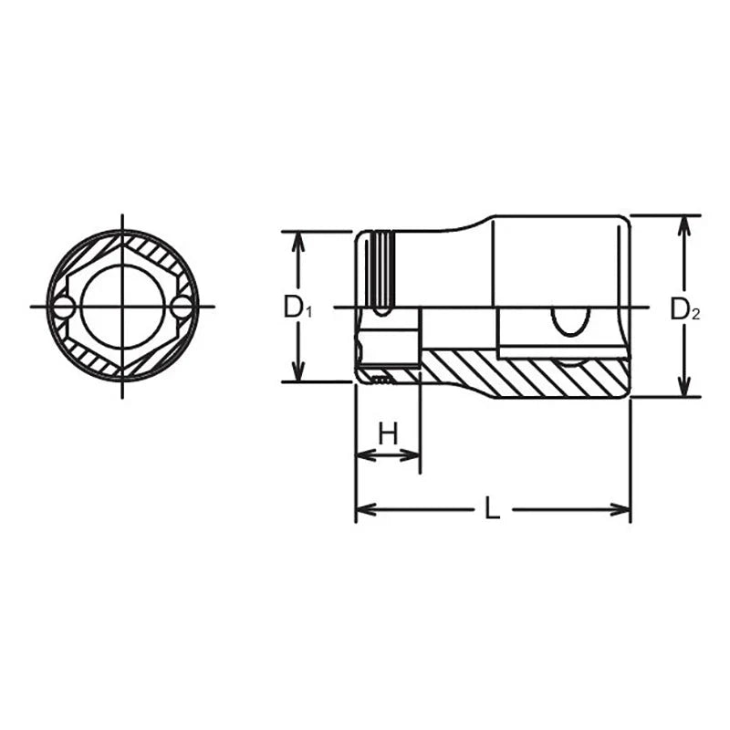 Koken 3450M-14 - 3/8 Sq. Dr. Socket 14mm Nut Grip Length 27mm