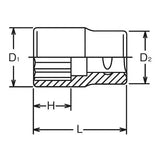 Koken 4405M-32 - 1/2 Sq. Dr. Chrome Metric 12 Point Socket 32mm