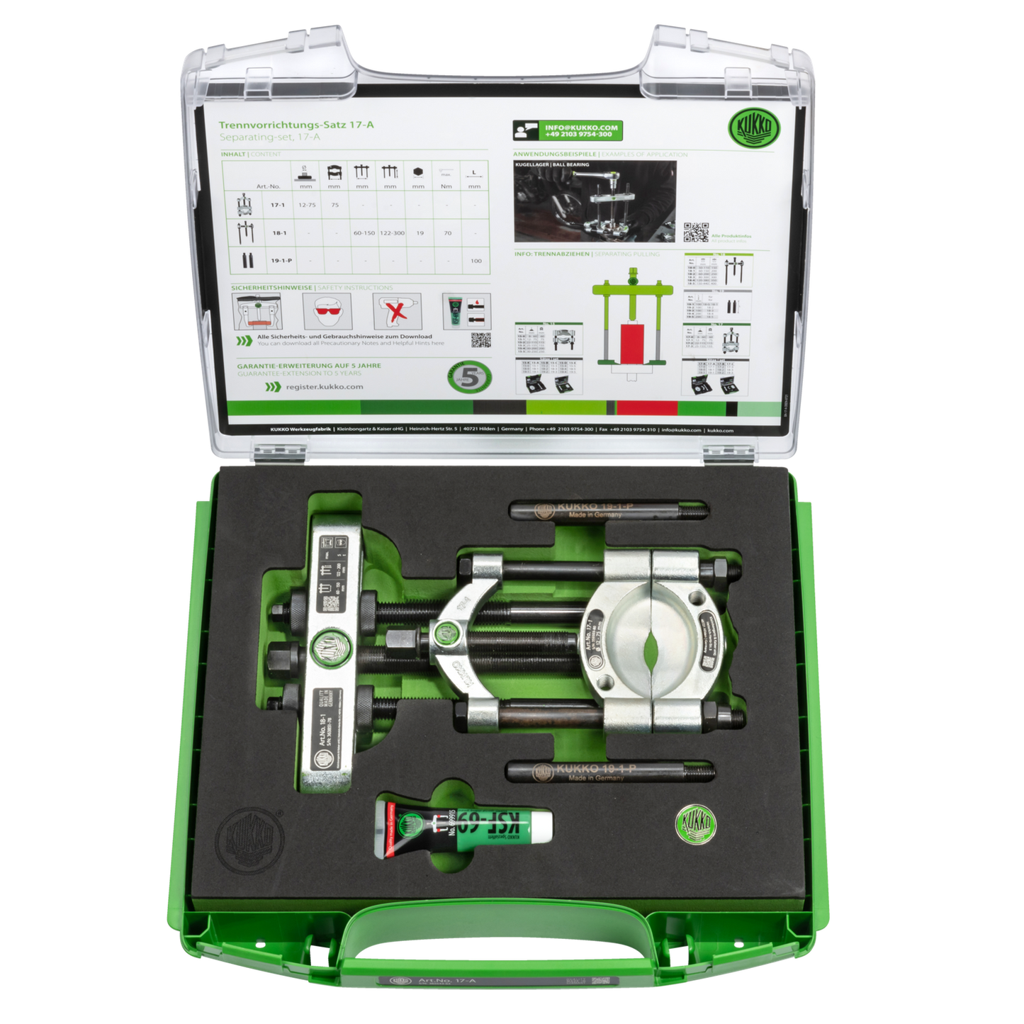 Kukko 17-A | 4-piece separator set with quick clamping pressure spindle Ø 12-75 mm/300 mm