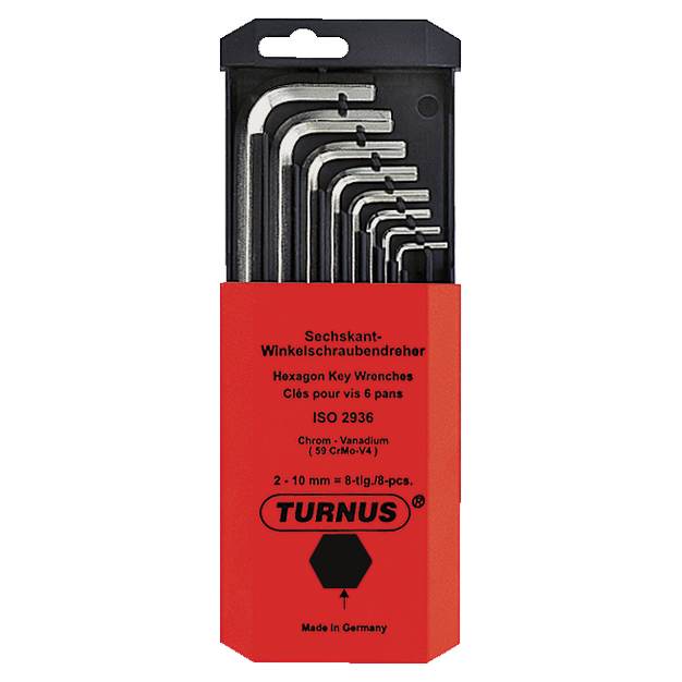 Kukko 207-008 - Angle Screwdriver Set ISO 2936 with key sizes 2,0, 2,5, 3,0, 4,0, 5,0, 6,0, 8,0, 10,0