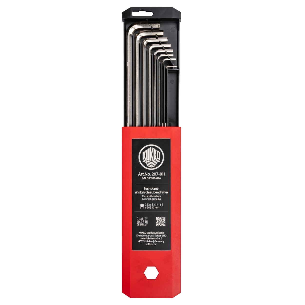 Kukko 207-011 - Angle Screwdriver Set ISO 2936 with key sizes 2, 2,5, 3, 4, 5, 6, 8, 10