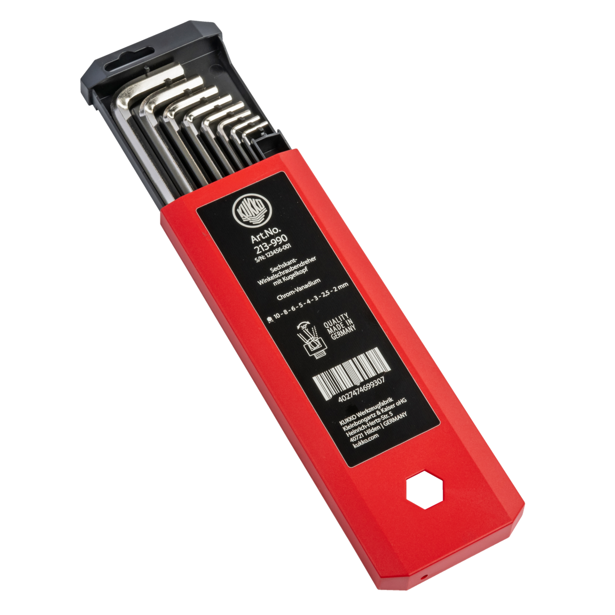 Kukko 213-990 - Long Allen Key Screwdriver Set with Ball Head, 2, 3, 4, 5, 6, 8, 10 mm Key Sizes