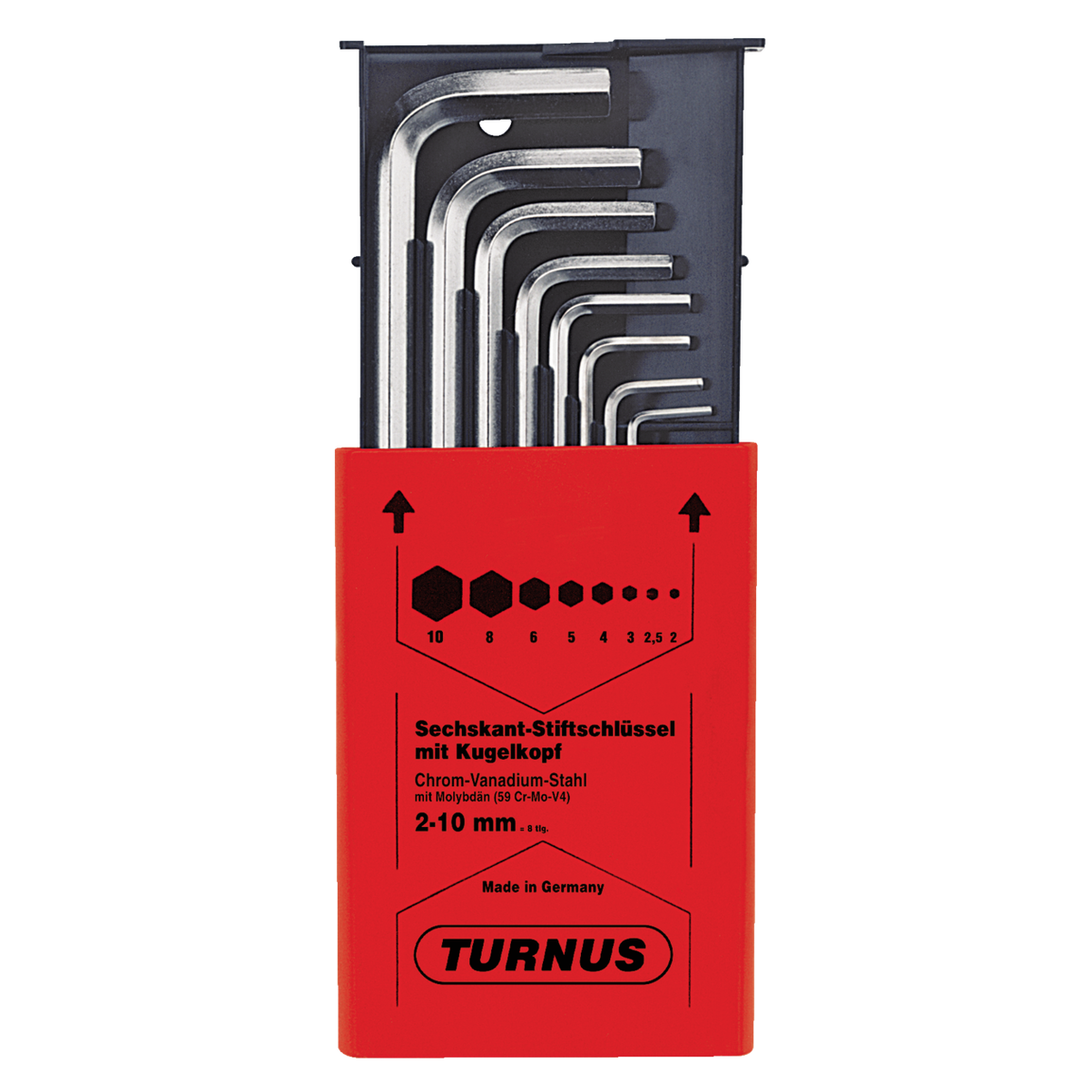 Kukko 214-200 - Short Allen key set with ball head, 2, 2,5, 3, 4, 5, 6, 8, 10 mm key sizes