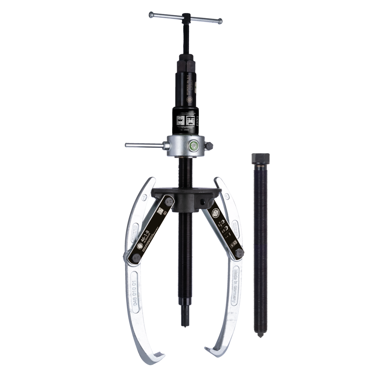 Kukko 46-1-B - Heavy-duty, 2-arm universal puller 300 x 300 mm with swiveling puller legs, combination crosshead and grease-hydraulic spindle tractive force up to 15 t