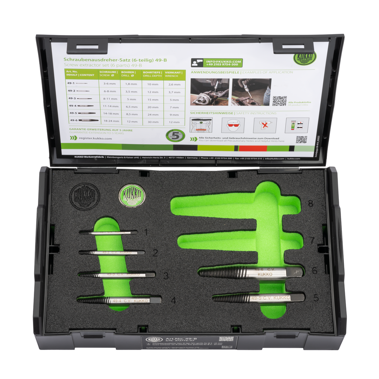 Kukko 49-B - Screw extractor set, fine grooved, ¯ 3-24 mm