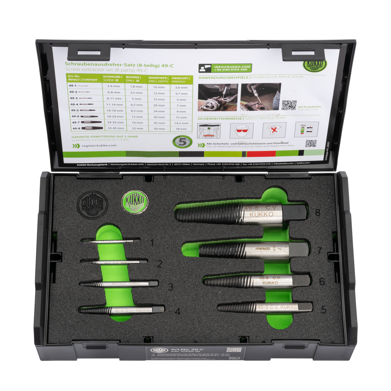 Kukko 49-C - Screw extractor set, fine grooved, ¯ 3-45 mm