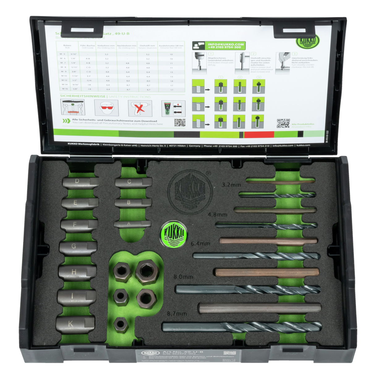 Kukko 49-U-B - Screw extractor set with drill bits, drill socket, for ¯ M5 - M16