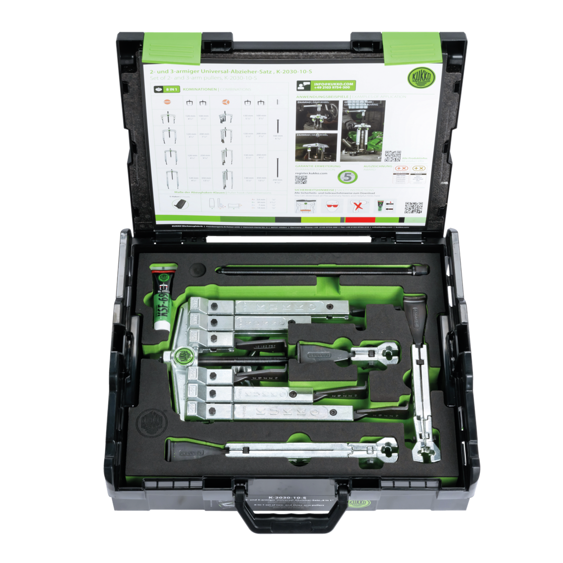 Kukko K-2030-10-S - 2-, 3-jaw universal puller set with narrow puller jaws 20-10-S, 614250, 30-10-T, 1-191-S, 1-251-S