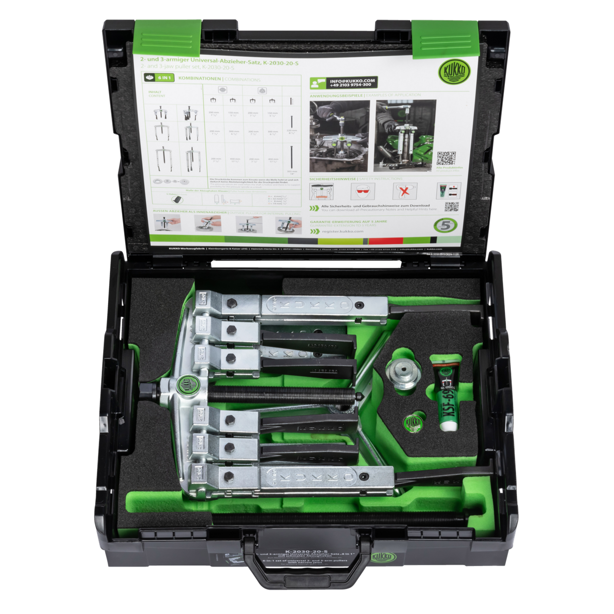 Kukko K-2030-20-S - 2-, 3-jaw universal puller set with narrow jaws