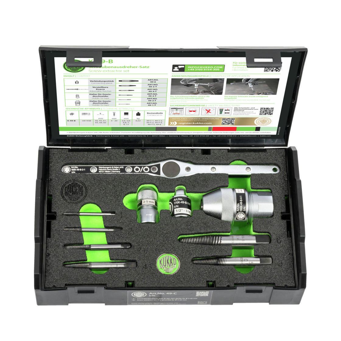 Kukko K-49-B - Screw extractor set in case 10-piece for ¯ 4 - 20 mm