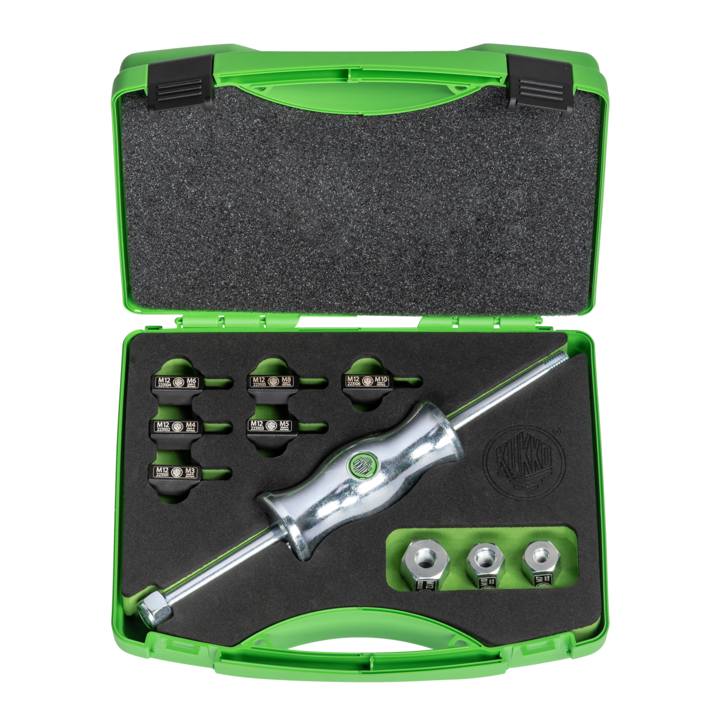 Kukko KS-22-01 | 10-piece sliding hammer set in set with thread adapters in various sizes