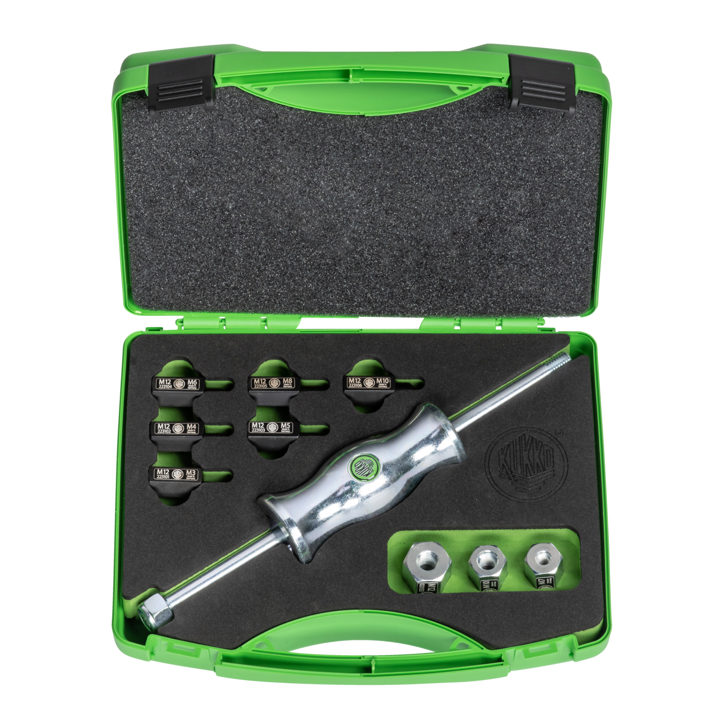 Kukko KS-22-01 | 10-piece sliding hammer set in set with thread adapters in various sizes