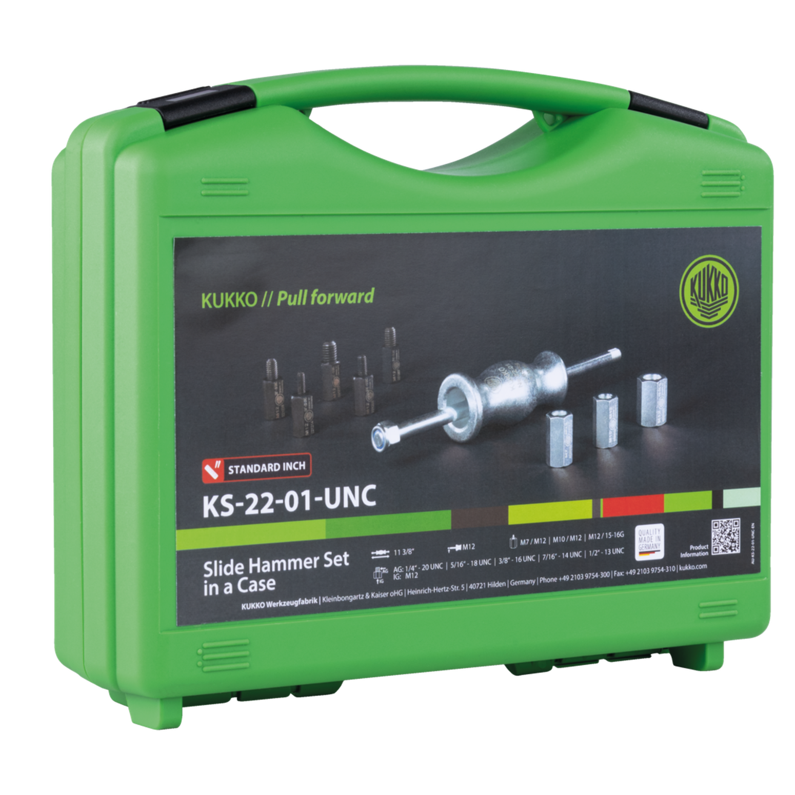 Kukko KS-22-01 | 10-piece sliding hammer set in set with thread adapters in various sizes