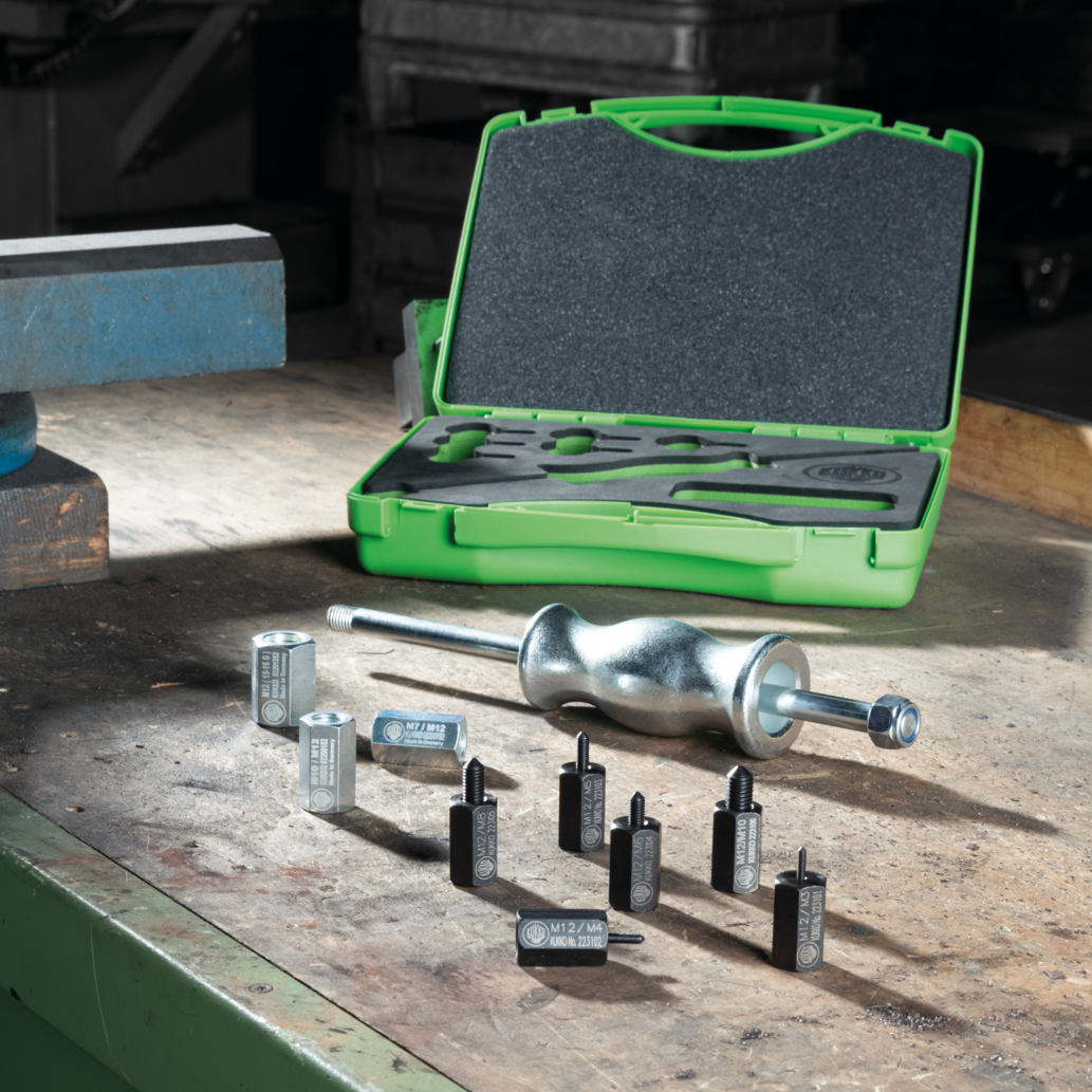 Kukko KS-22-01 | 10-piece sliding hammer set in set with thread adapters in various sizes