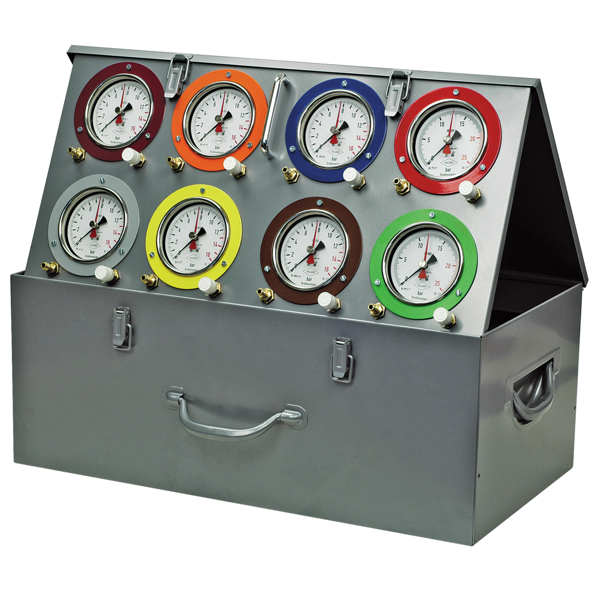 Kukko W-6050/8 - WILB€R Pneumatic test case with 6 pressure gauges. 0-16 bar, 2 pressure gauges. 0-25 bar, with 8 measuring hoses
