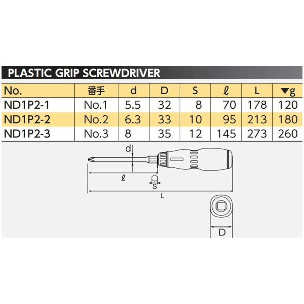 Nepros ND1P2 - JIS Screwdrivers Plastic Grip