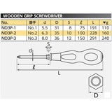 Nepros ND3P JIS Wooden Screwdrivers, Phillips