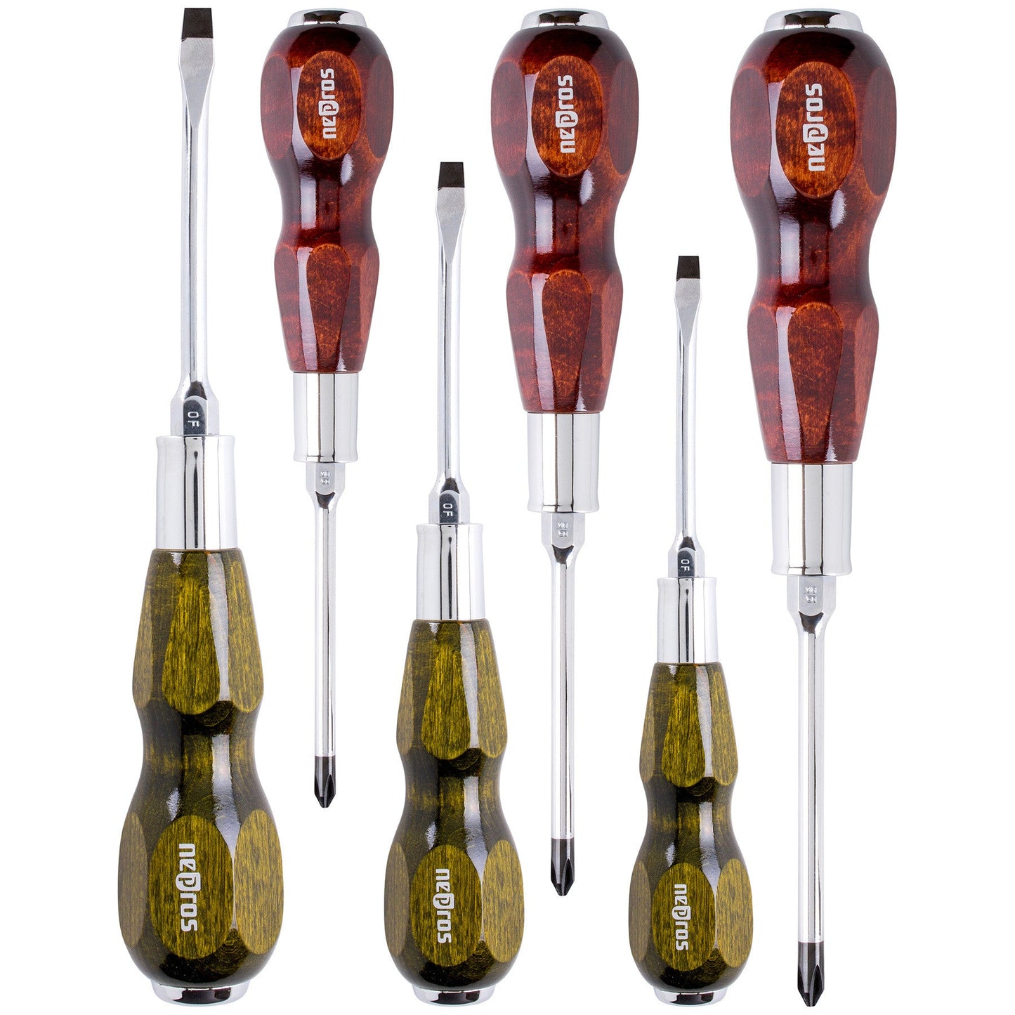Nepros NTD306 JIS Wooden Grip Screwdriver Set, 6 pcs