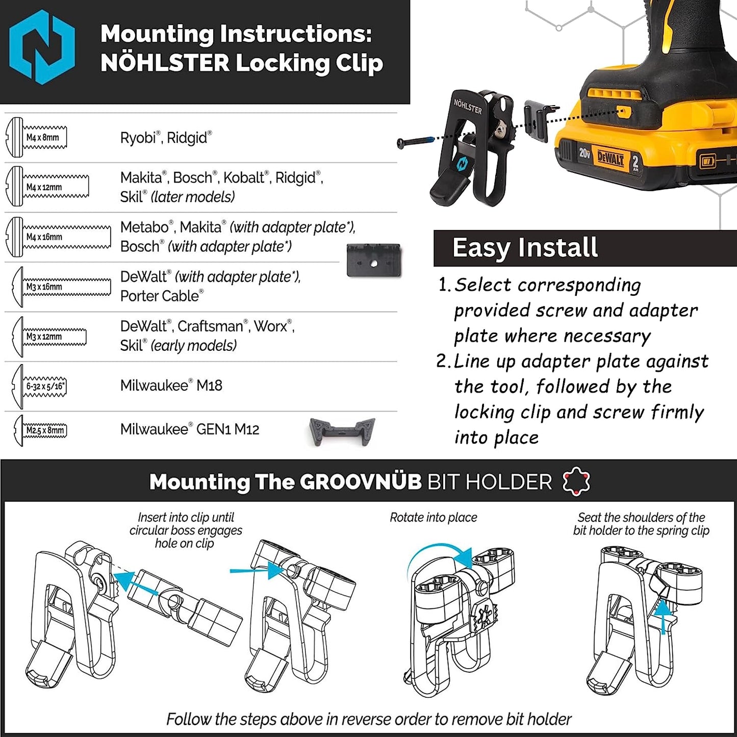 Nöhlster Locking Tool Clip & GroovNüb Bit Holder 1-Pack