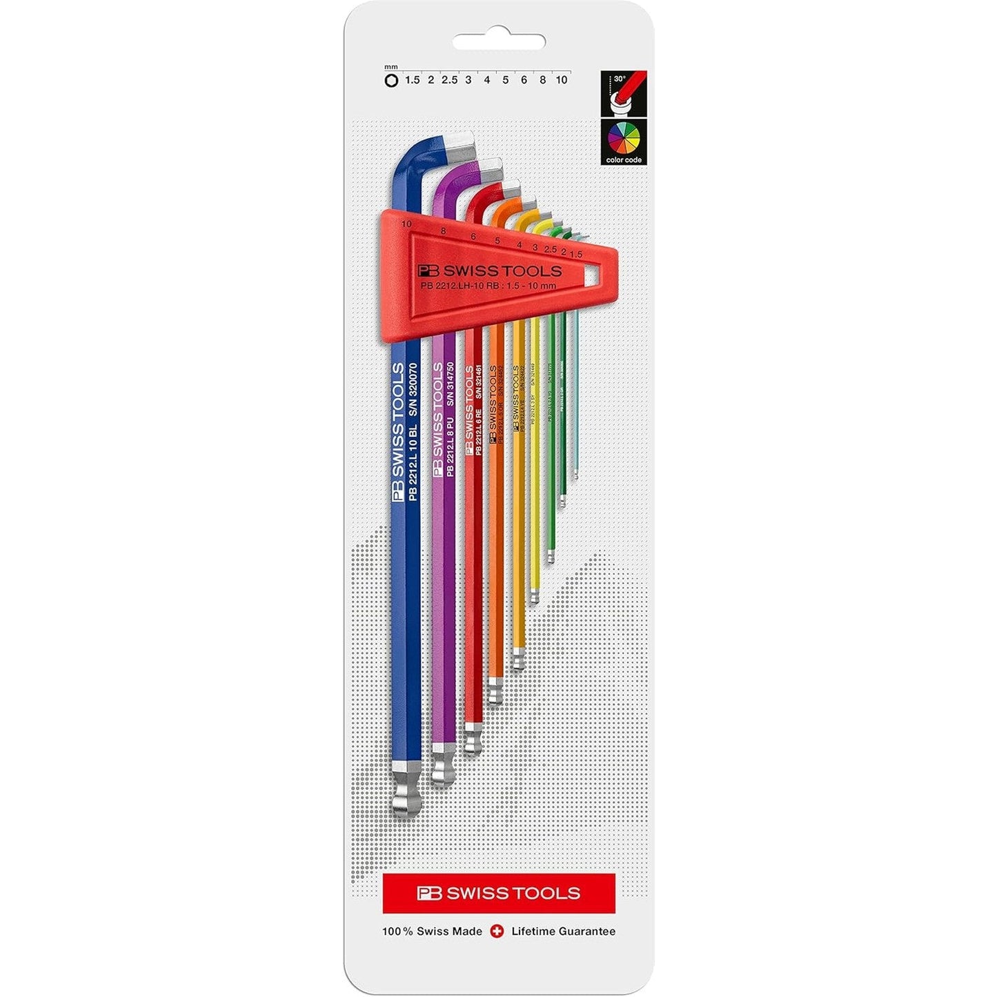 PB 2212.LH-10 RB - Rainbow Hex Key L-Wrenches with Ball Point and Short Key Part